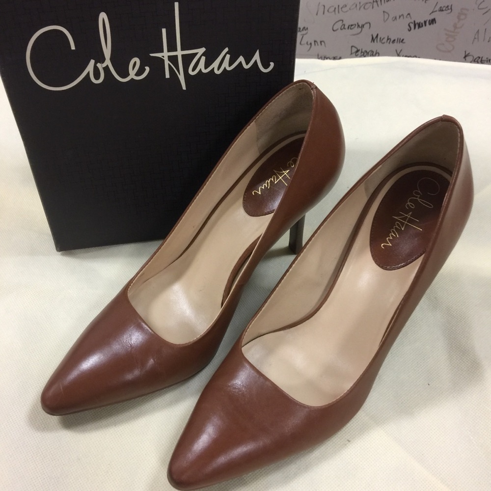 Classic cognac pointy toe heel by Cole Haan